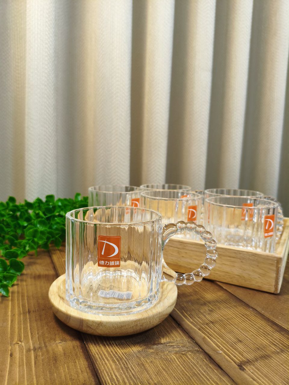 لیوان پیرکس برند دلی 6 عددی مدل دسته مرواریدی