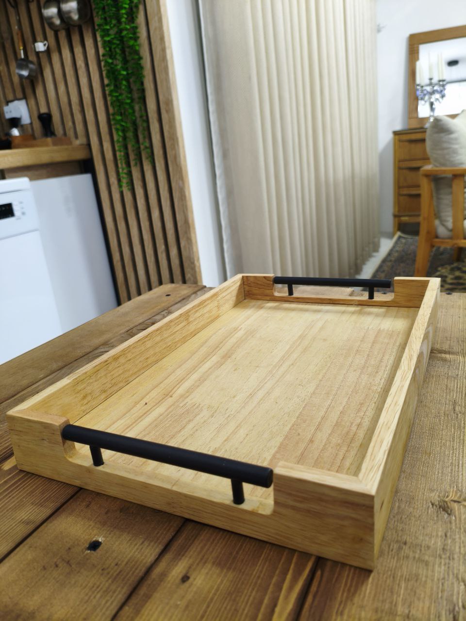 سینی چوبی رابروود دسته مشکی