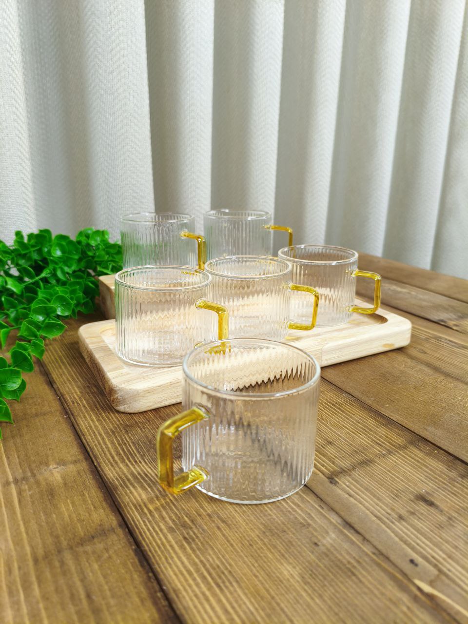 ست شات پیرکس شیاردار ۶ عددی دسته طلایی