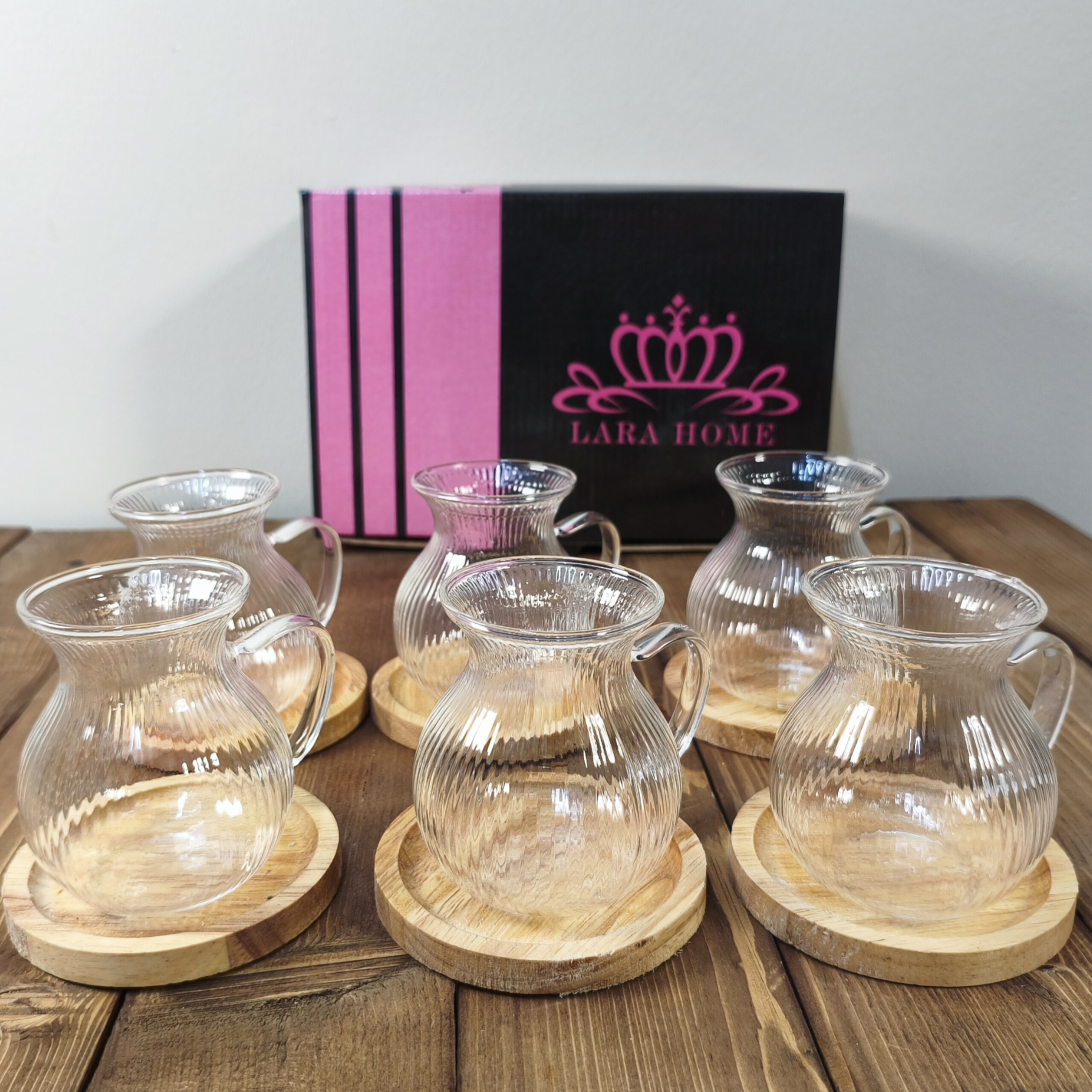 فنجان پیرکس 6 عددی مدل کمر باریک شیاردار