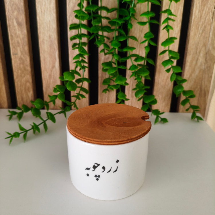 بانکه سرامیکی تسکت متن فارسی درب چوبی