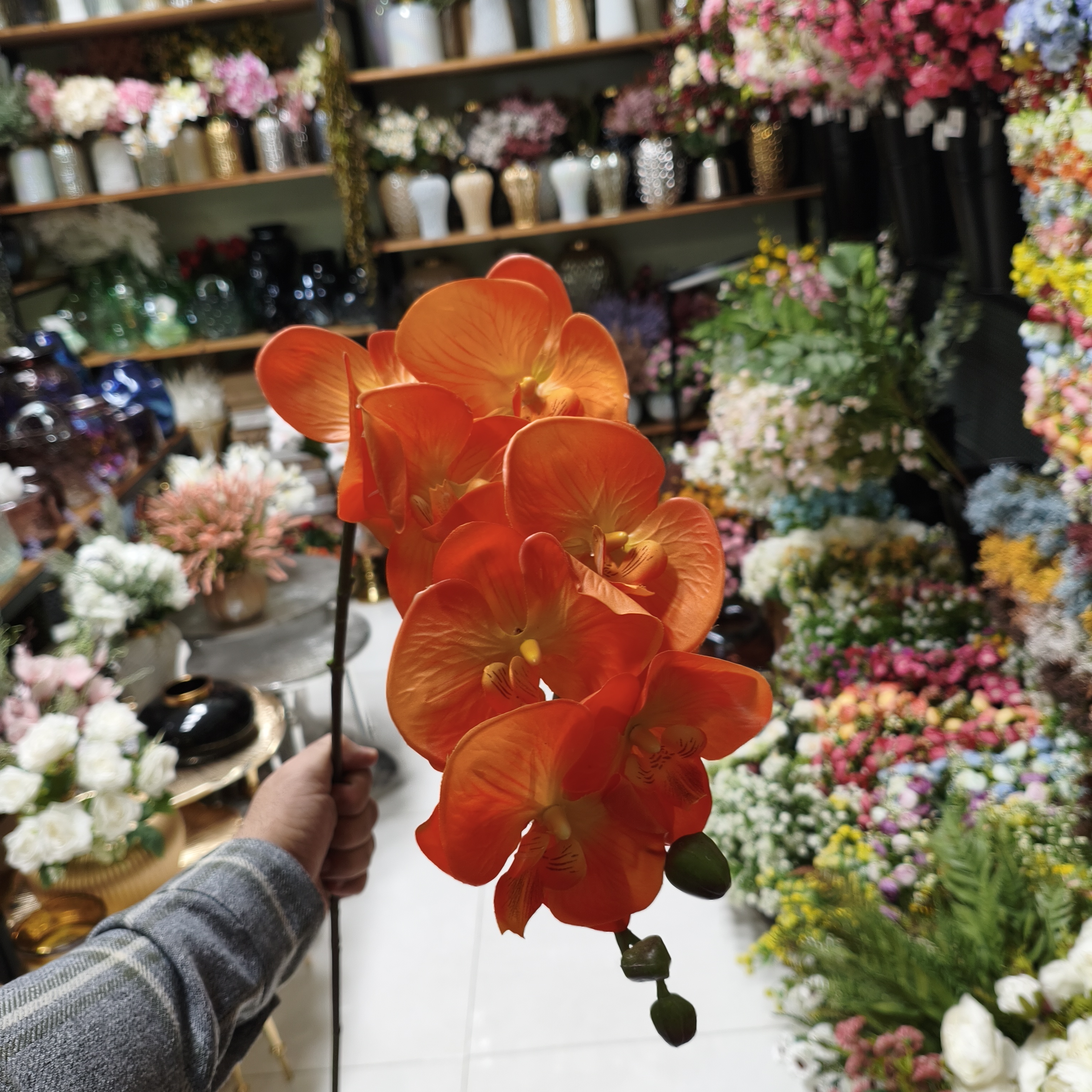 گل ارکیده مصنوعی چرمی لمسی 9گل