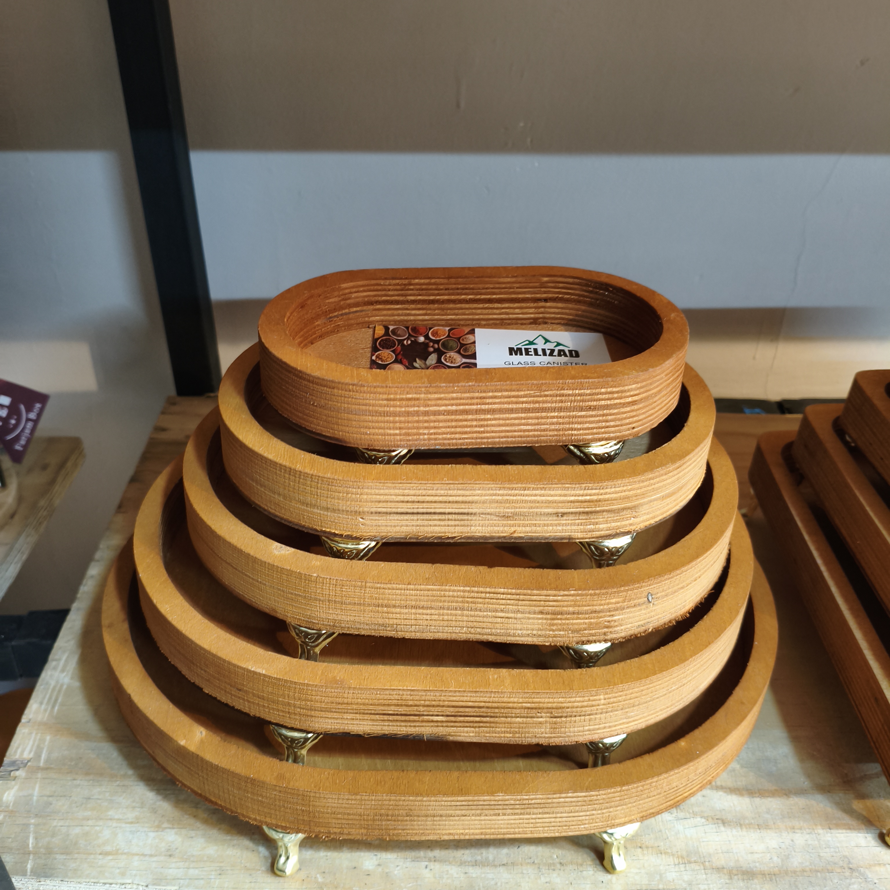 سینی پذیرایی  چوبی 5 تیکه پایه دار