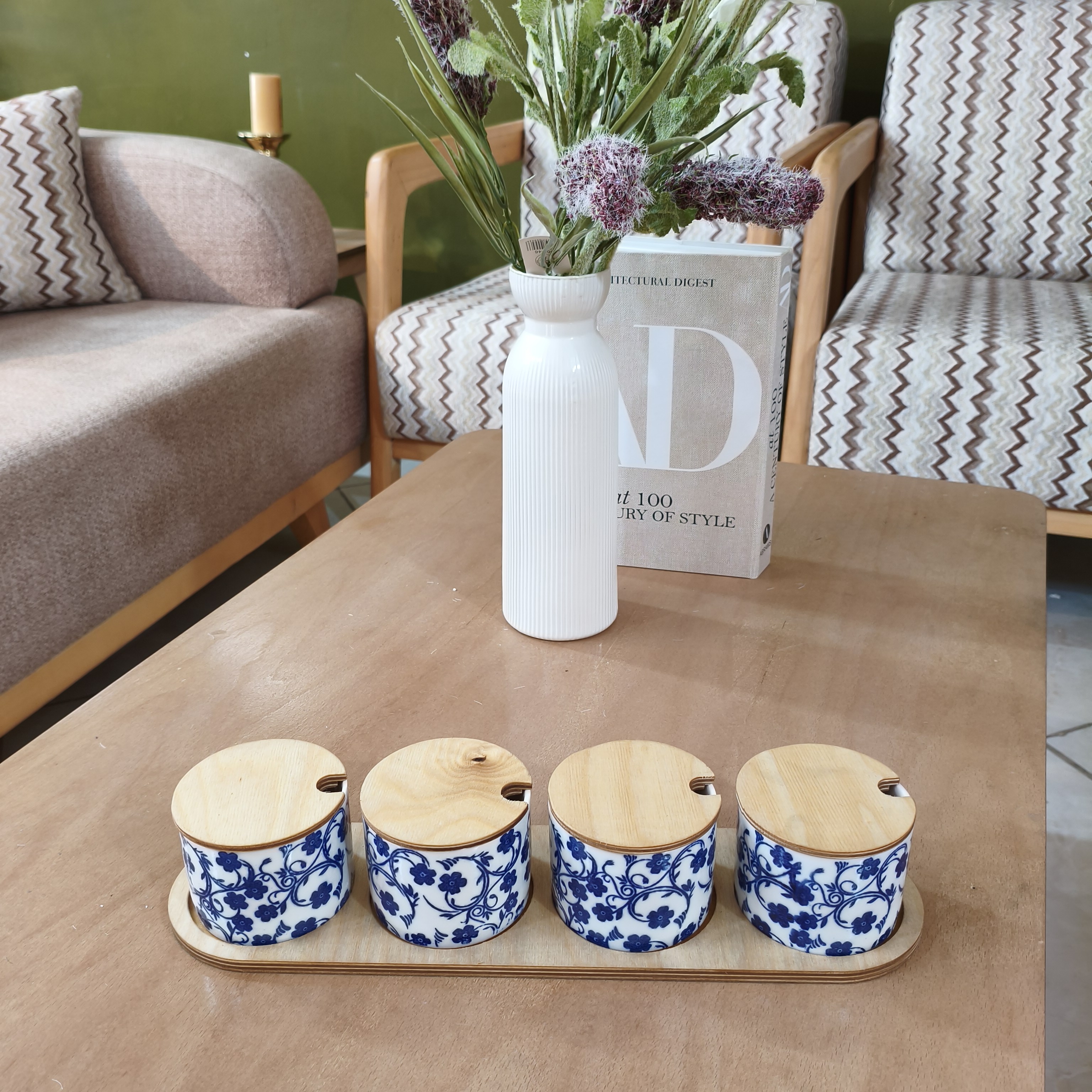 ست جا ادویه 4 تایی کوتاه زیر چوبی دنی هوم