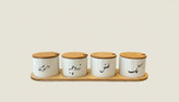 ست جا ادویه 4 تایی کوتاه زیر چوبی سرامیکی