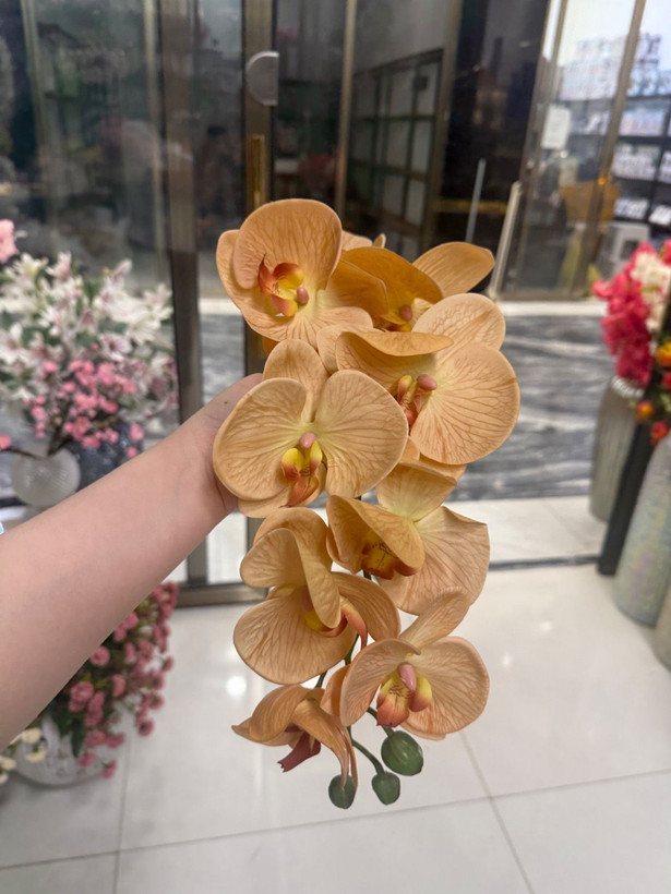 گل ارکیده مصنوعی چرمی لمسی 9گل