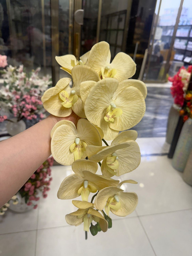 گل ارکیده مصنوعی چرمی لمسی 9گل